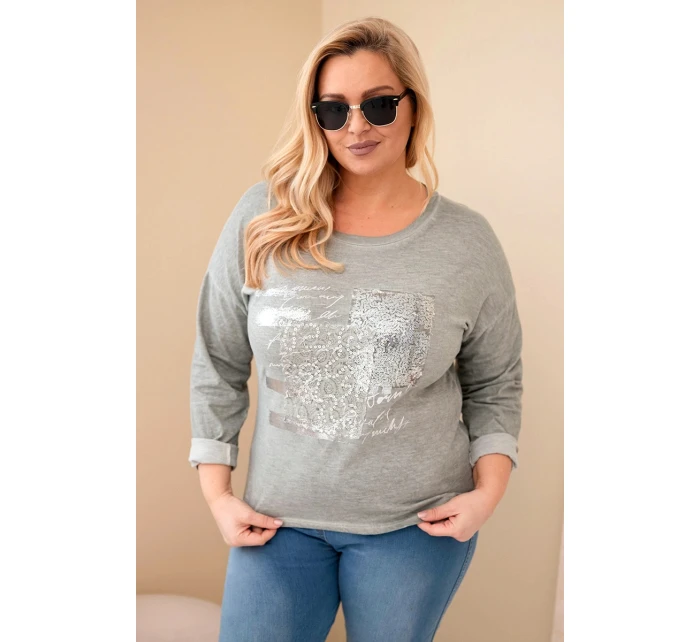 Dámská blůza Plus Size s potiskem a delším zadním dílem khaki
