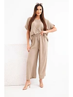 Dámský viskózový komplet: halenka s krátkým rukávem a kalhoty se širokou nohavicí fango