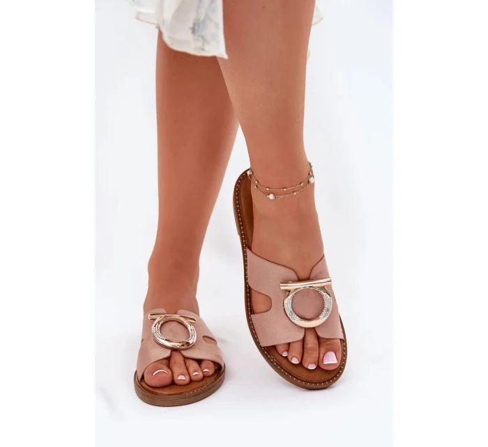 Dámské pantofle na nízkém podpatku s ozdobou Vinceza – béžové