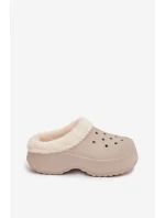 Dámské pěnové pantofle zateplené kožíškem – khaki Palvine