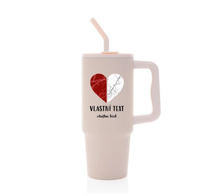 Personalizovaná termoska s barevným víčkem - dvě mapy jako srdce
