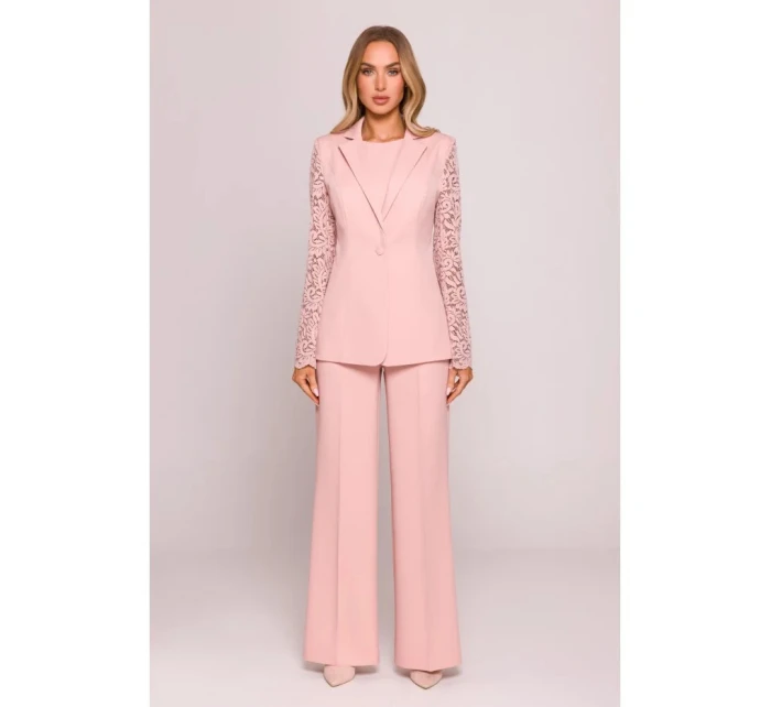 Dámské sako s krajkovými rukávy M865 Pudr růžová - MOE