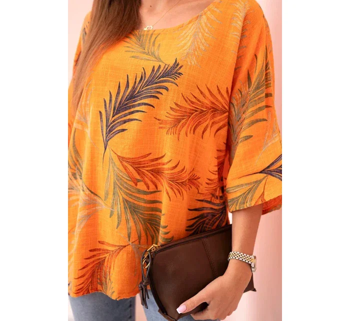 Dámská bavlněná halenka s s rukávy pomeranč model 21073243 - K-Fashion