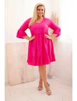 Dámské viskózové šaty Plus Size s model 21165814 ozdobou Fuchsiová - K-Fashion