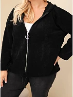 Dámská mikina Plus Size manšestrová s kapucí a zipem oversize černá Dámská mikina Plus Size manšestrová s kapucí a zipem oversize černá