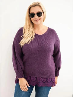 Dámský svetr Plus Size s krajkovým lemem fialová tmavá