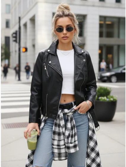 Dámská kožená bunda ramones černá FashionStreet TY5538