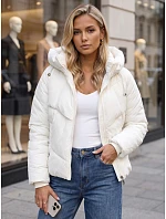 Dámská zimní prošívaná bunda s kapucí, bílá, FashionStreet TY6081 Dámská zimní prošívaná bunda s kapucí, bílá, FashionStreet TY6081