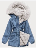 Světle modro/ecru dámská džínová bunda s kožešinovou podšívkou (BR8048-50046)