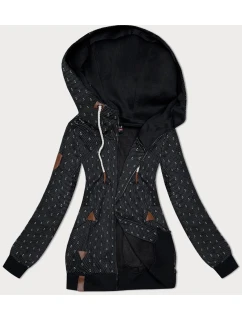Černá dámská rozepínací mikina se stahovacími lemy (2306)
