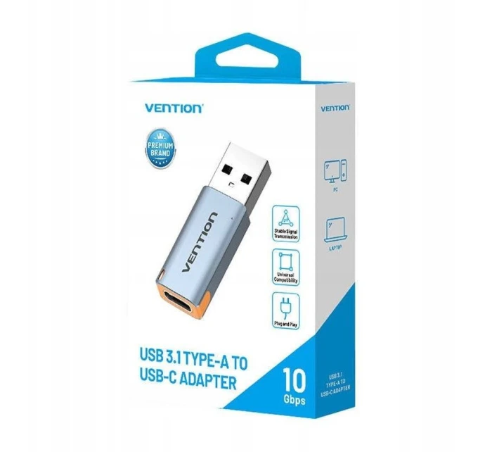 Adaptér Vention USB 3.1 USB-A na USB-C se šňůrkou ze slitiny hliníku