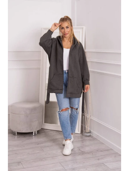 Zateplená bunda se zavazováním v pase v grafitové barvě Zateplená bunda se zavazováním v pase v grafitové barvě