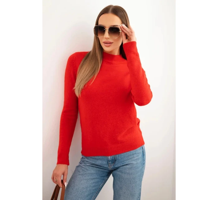 Dámský svetr s polo-výstřihem z měkké pleteniny červený Dámský svetr s polo-výstřihem z měkké pleteniny červený