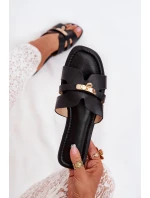 Ploché Dámské Pantofle S Páskem A Zlatým Detalem Černé Kerenza Ploché Dámské Pantofle S Páskem A Zlatým Detalem Černé Kerenza