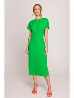 S398 Tužkové šaty s rozparkem na boku - zelené