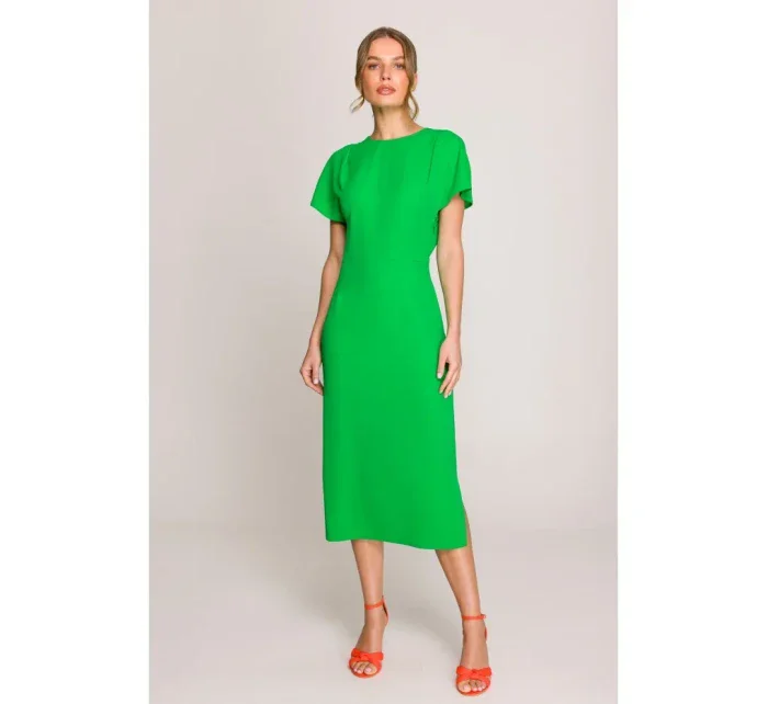 S398 Tužkové šaty s rozparkem na boku - zelené S398 Tužkové šaty s rozparkem na boku - zelené