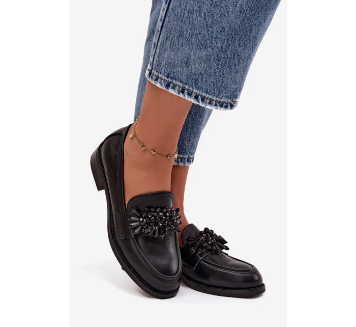 Dámské polobotky (mokasíny) s ozdobou Murelle – černé