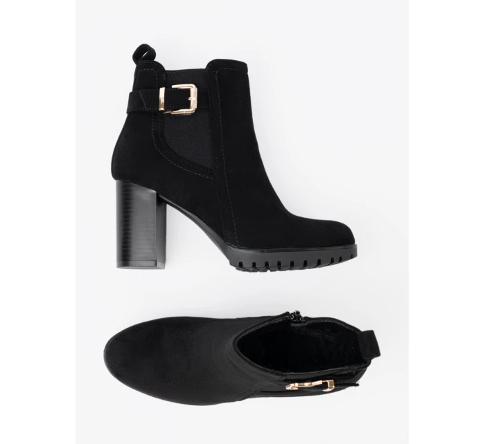 Designové černé dámské  kotníčkové boty na širokém podpatku