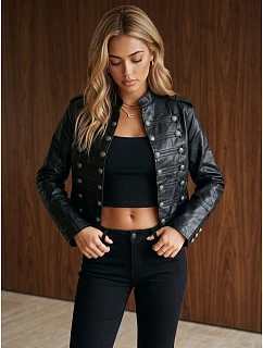 Dámská kožená bunda Napoleonka, černá, FashionStreet TY6043