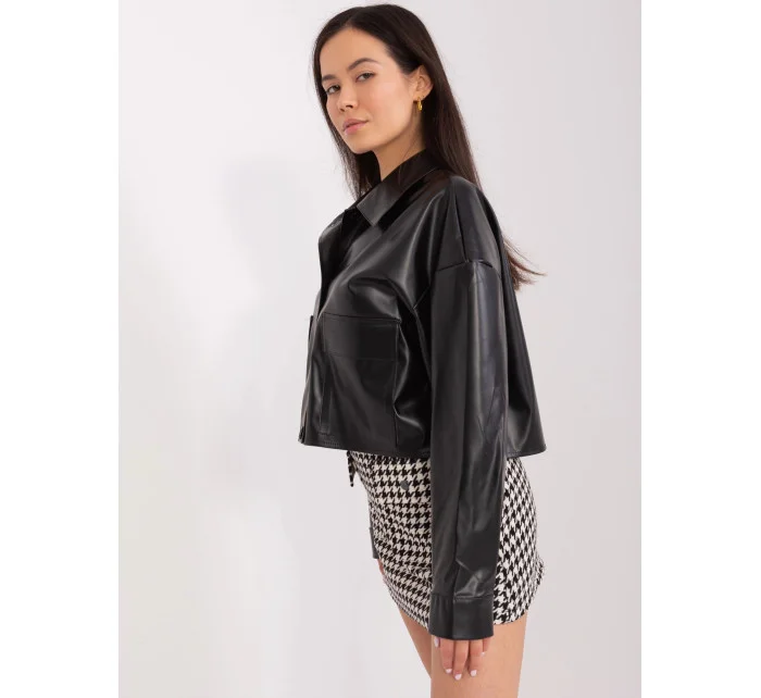 Krátká černá dámská bunda z imitace kůže model 20970138 - Factory Price