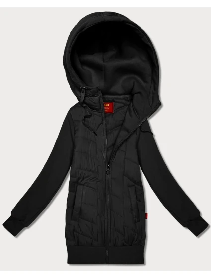 Černá dámská mikina z různých materiálů s kapucí Goodlookin (AMG-175)