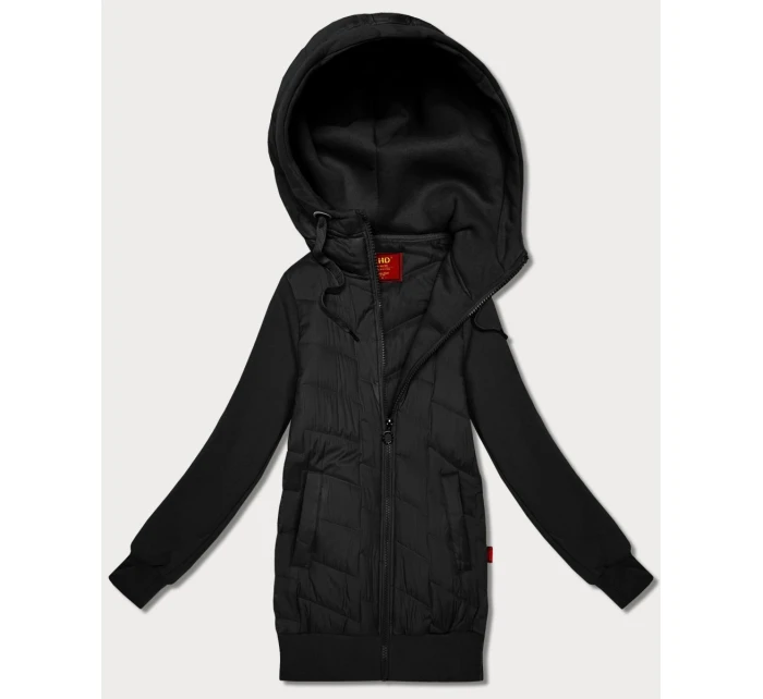 Černá dámská mikina z různých materiálů s kapucí Goodlookin (AMG-175)