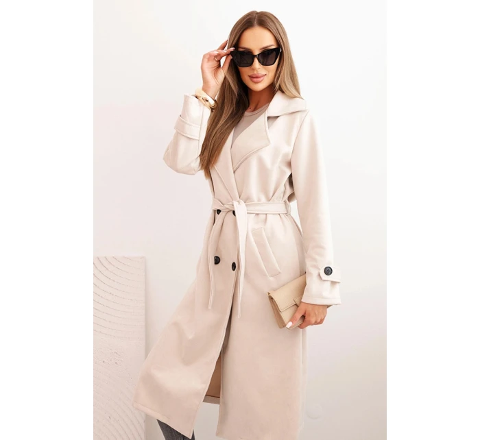 Dámský kabát v pase s límcem a knoflíky světle béžový
