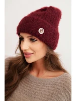 Dámská zimní čepice z příze a s knoflíkem bordová model 21441808 - K-Fashion