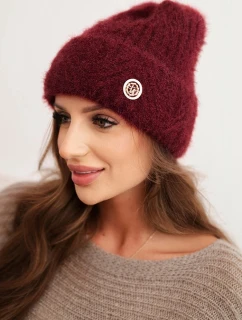 Dámská zimní čepice z příze a s knoflíkem bordová model 21441808 - K-Fashion