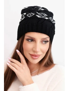 Dámská zimní čepice z vlny s geometrickým vzorem model 21867912 černá + bílá - K-Fashion