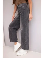 Dámské model 21951830 kalhoty Wide Leg s vysokým pasem a efektem praní černé - K-Fashion