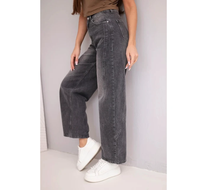 Dámské model 21951830 kalhoty Wide Leg s vysokým pasem a efektem praní černé - K-Fashion