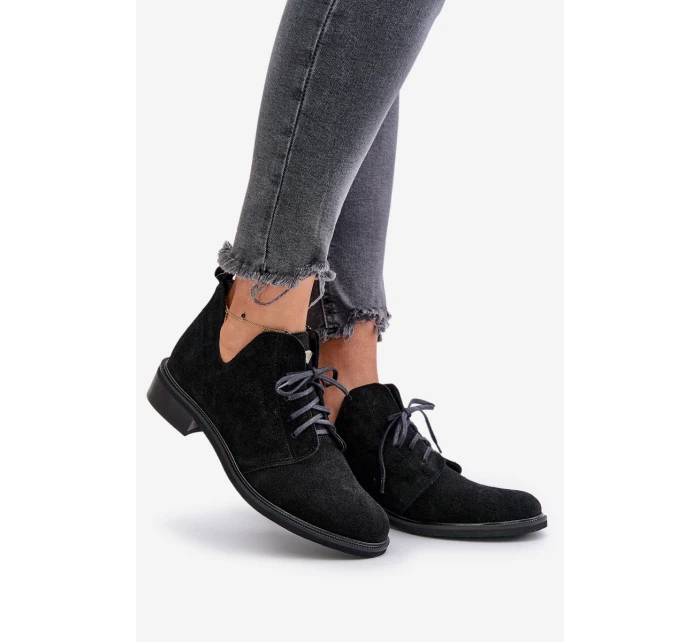 Semišové Polobotky Šněrovací Na Plochém Podpatku Černé model 21670945 - Zazoo