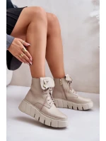 model 21673696 Kožené Boty Dámské Na Platformě Zateplené Béžové - Zazoo