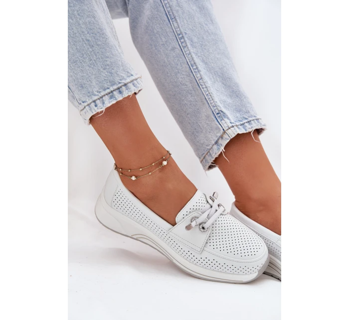 Kožené Polobotky Z Přírodní Kůže Na Platformě Artiker 56C2101 Bílé