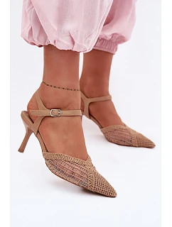 Idira Světle hnědé sandály s síťkou na jehle