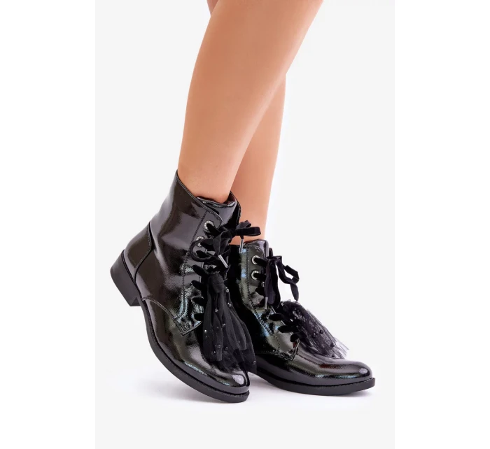 Lakované Zateplené Kotníkové Boty na Zip S.Barski Černé Lakované Zateplené Kotníkové Boty na Zip S.Barski Černé