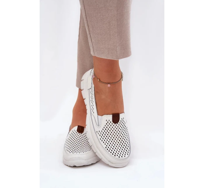 Dámské perforované baleríny z přírodní kůže Vinceza – bílé Dámské perforované baleríny z přírodní kůže Vinceza – bílé