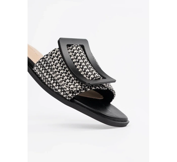 Praktické Czarno-biały dámské  nazouváky na plochém podpatku