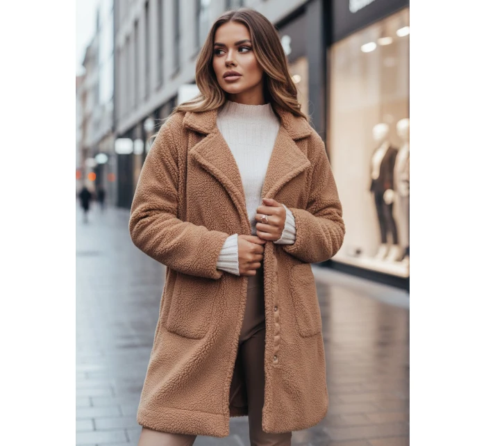 Dámský zimní kabát z plyšové kožešiny velbloudí barvy FashionStreet NY0758z