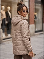 Dámská prošívaná přechodová bunda s kapucí v barvě kamelové, FashionStreet TY5799 Dámská prošívaná přechodová bunda s kapucí v barvě kamelové, FashionStreet TY5799