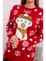 Vánoční svetr s medvídkem červený
