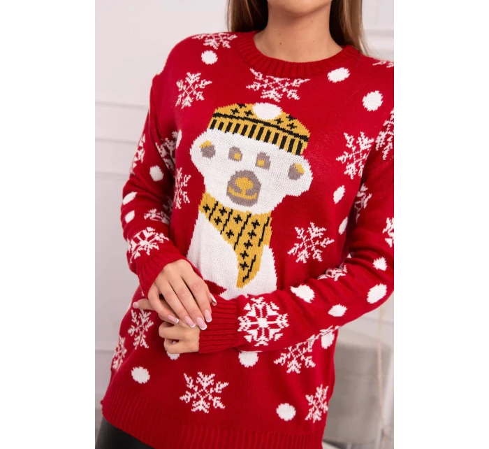 Vánoční svetr s medvídkem červený