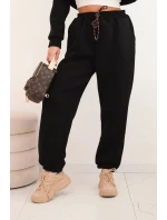 Dámský teplákový komplet zateplený z bavlny s kapucí černý