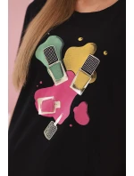 Dámská bavlněná blůza s krátkým rukávem a barevným potiskem černá Dámská bavlněná blůza s krátkým rukávem a barevným potiskem černá