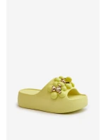 Dámské Piankové Žabky S Ozdobami Na Hrubé Podrážce Limetkové Bremavia Dámské Piankové Žabky S Ozdobami Na Hrubé Podrážce Limetkové Bremavia