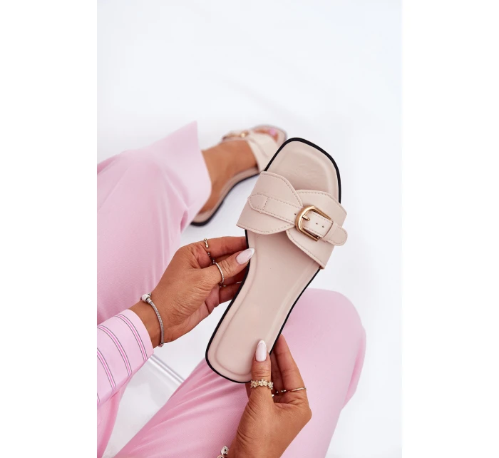 Ploché Dámské Pantofle Se Zlatou Béžové model 21689691 - Boto Ploché Dámské Pantofle Se Zlatou Béžové model 21689691 - Boto