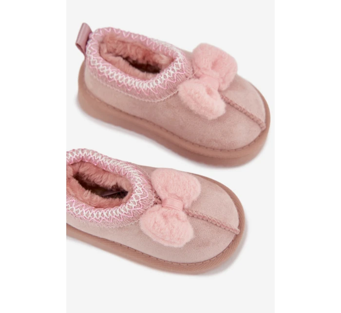 Dětské sněhule s výšivkou a mašlí Růžové Daven