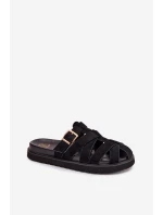 Dámské pantofle s pásky a zlatým sponou Černé model 21943458 - Boto