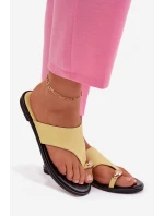 Dámské ploché eko kožené nazouváky se zlatým detailem Žluté Lavessa